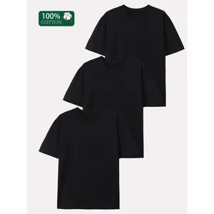 3-Pack Mens Cotton T-Shirts Black Crewneck Plain Blank Tee Shirt Set Solid Color Casual Basics for Men 100% Preshrunk Cotton Unisex Fit - Top