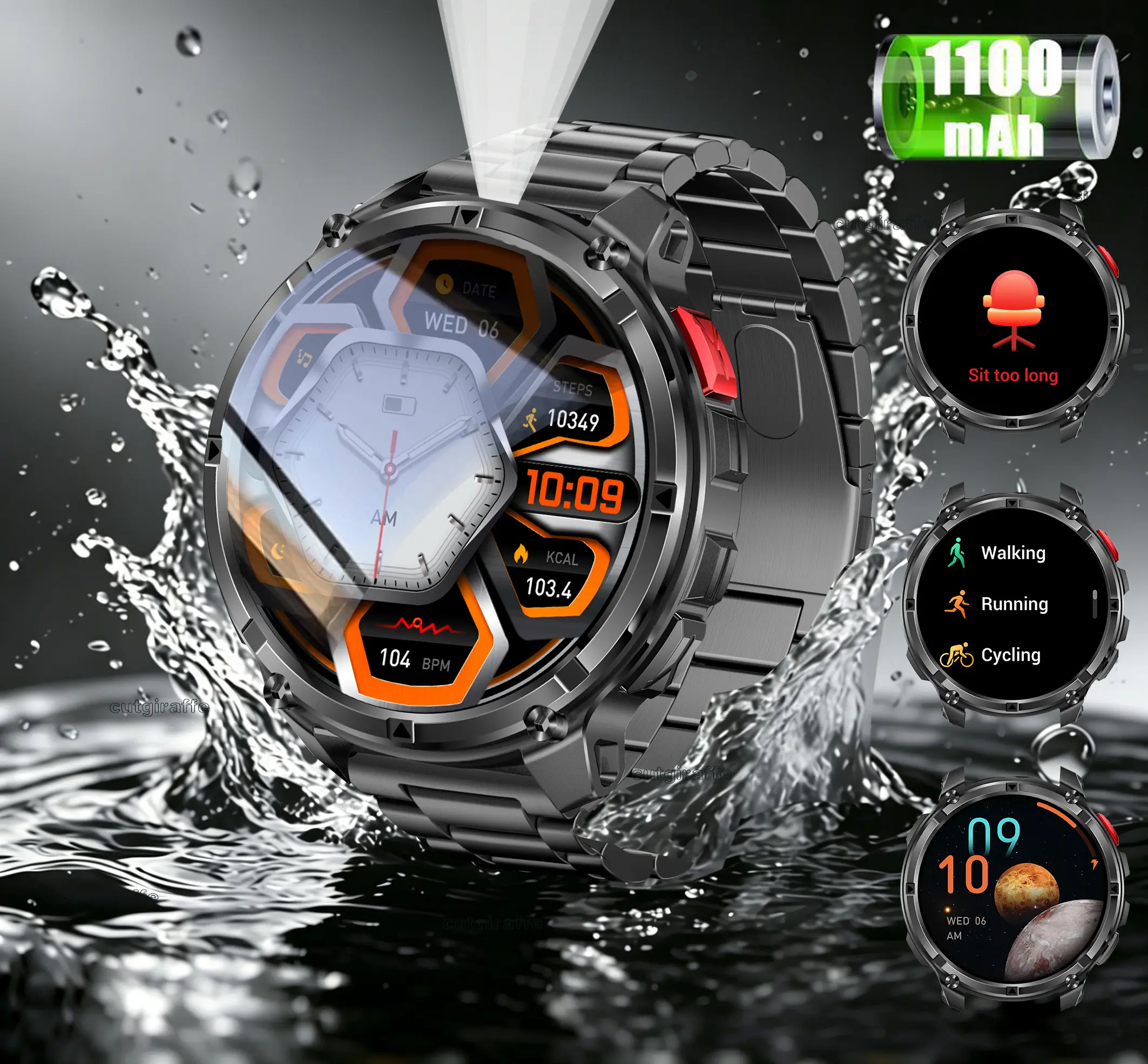 Manly Style Digital LED Smart Watch with LED Lights, Wireless Calling, Message Reminders, Sports Modes, Voice Assistant, Weather Push, Stopwatch, Wrist Timer - Wearable Tech App-Controlled Watch for Men, Compatible with iPhone & Android Phones, Watches