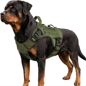 Tactical Dog Harness for Large Dogs, Heavy Duty No Pull Military K9 Vest with Handle, Adjustable Reflective Dog Harness for German Shepherd Walking Training Hunting, Green (L)