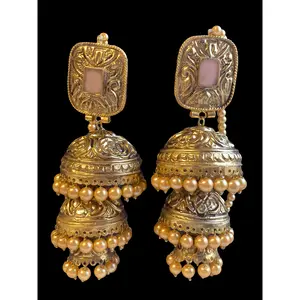 DER219 Navya layered gold plated jhumka ( READY TO SHIP )