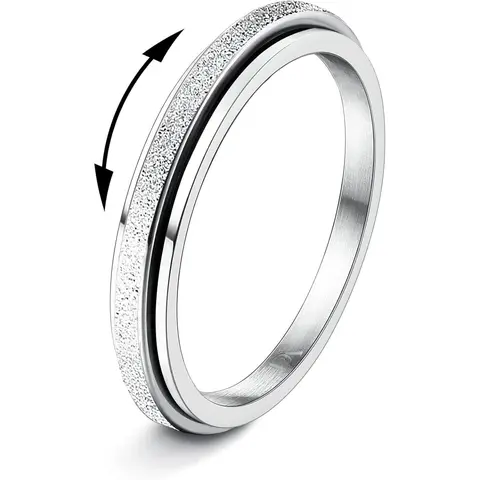 Women's & Men's Titanium Steel Fidget Rings - 2/4mm Glitter Sandblast Double Layered Spinner Rings, Anxiety & Stress Relief Jewelry, Titanium Wedding Band, Gifts for Him
