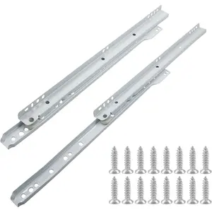 1 Pair 14 Inch Bottom Mount Drawer Slides, White Coated Steel Removable Drawer Rails with Smooth Sliding Nylon Wheels