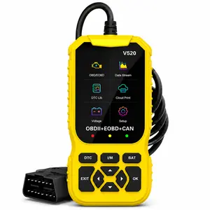 OBD2 diagnostic scanner tool, V520 car code reader with a 2.8-inch color screen, engine fault code check, I/M readiness, DTC lookup, cloud printing, and battery voltage