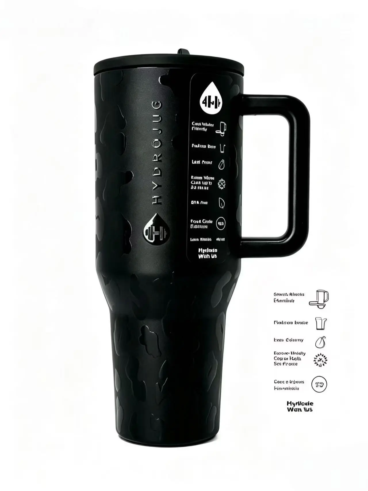 HydroJug Traveler 40oz Black Leopard Printed Stainless Steel Water Bottle - Insulated Tumbler with Handle, Leakproof Lid, Cup Holder-Friendly, All-Day Ice Retention, Heavy-Duty Magnetic, Stylish, Portable, Ideal for On-the-Go Hydration