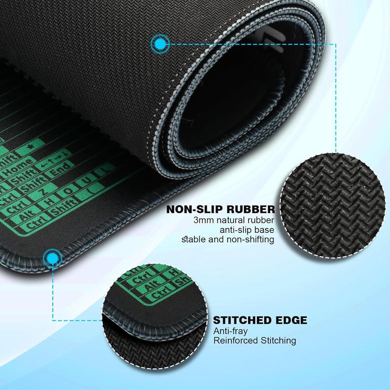 XL Excel/Word/PowerPoint/Windows Shortcut Keys Mouse Pad & Cheat Sheet - Non-Slip Rubber Base, Stitched Edges Desk Mat with Color-Coded Shortcuts, Office & Gaming Computer Accessory - Ideal Gift for Productivity Boost (Excel, Word, PowerPoint, Windows)
