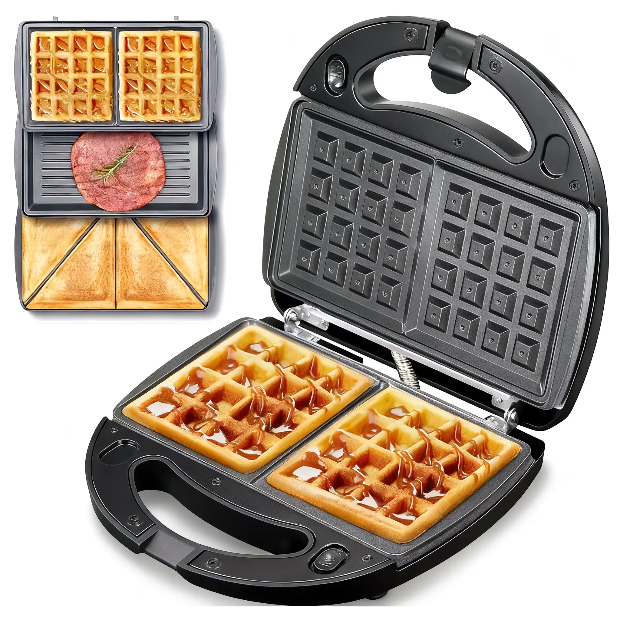 Sandwich Maker-3 in 1 Waffle Maker Toaster & Electric Pnini Press Grill ...