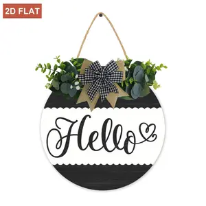 Welcome Sign for Front Door, 12" Wooden Round Sign Wreaths Hanging Door Porch Farmhouse Home Decor Housewarming Gift