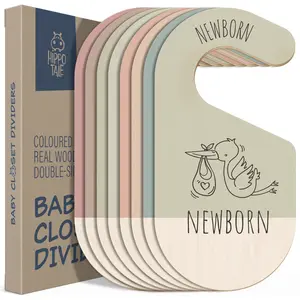 Hippotale Wooden Baby Clothes Organizer Dividers for Boy & Girl 8 Closet Dividers by Size Soft Pink Gingham Nursery Essentials with Age Labels CPC Certified