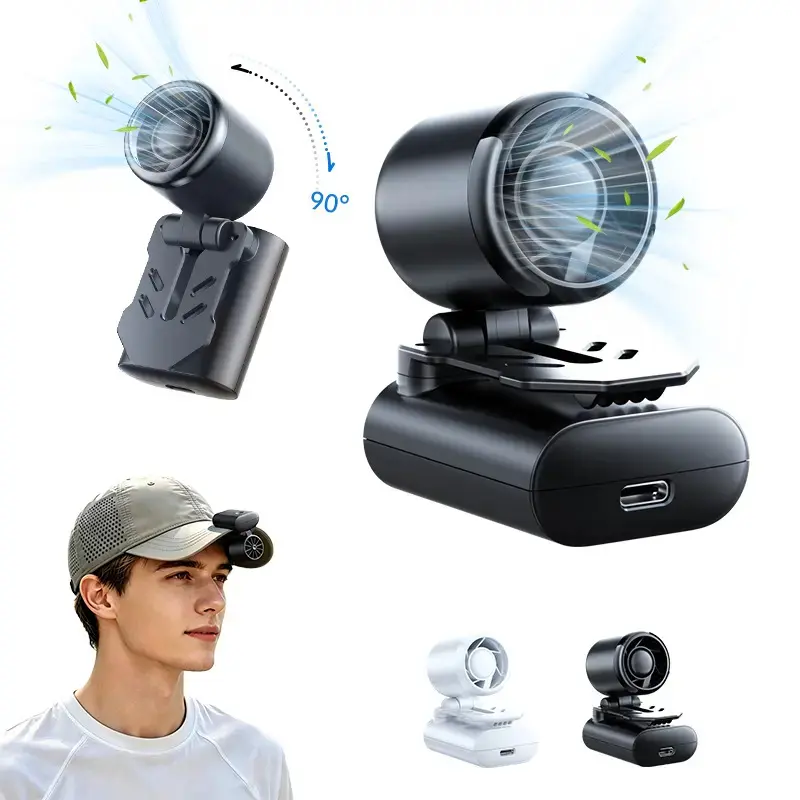 MREGB Clip On Hat Fan, 50g Ultra Lightweight Mini Portable Fan, 28dB Quiet Turbo Cooling Fan, USB Rechargeable Hands Free Personal Fan for Golf, Outdoor Activities, Summer Travel, Sports & Camping