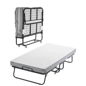 summervibes Portable Sleeping Cot, Rollaway Foldable 38x75 in Twin Bed with Wheels, 5-in Memory Foam Mattress, Sturdy Metal Frame, Easy Setup for Adult Guests