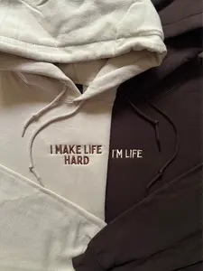 I Make Life Hard & I'm Life Matching Embroidered ( Message Us For Custom Name ) Hoodie Set – Playful Trouble & Trouble Heart Couple Sweatshirts, Funny His And Hers Matching Outfit, Cute Best Friend Or Partner Gift With Minimal Embroidery