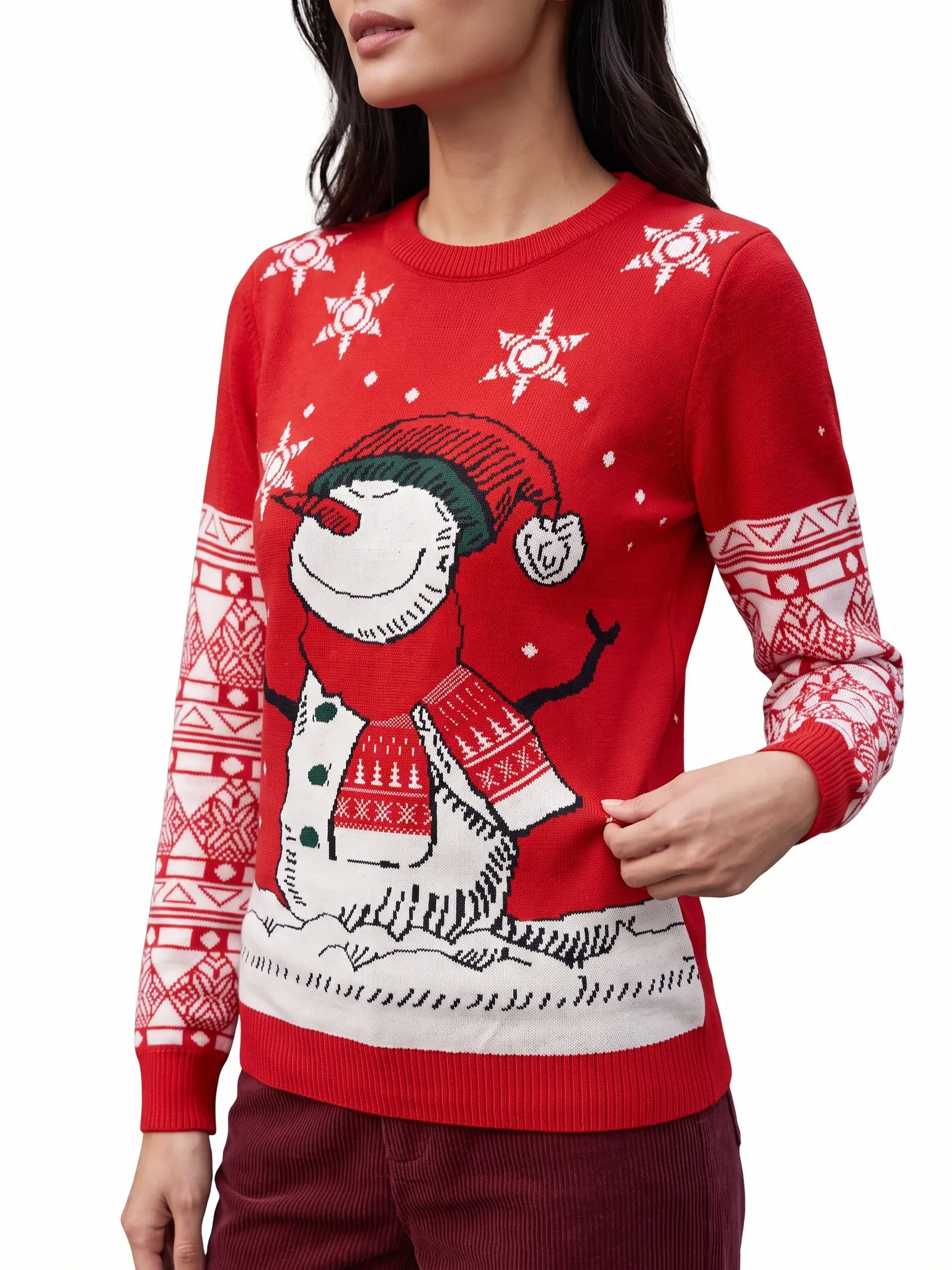 Women's Festive Christmas Sweater, Crew Neck Long Sleeve Winter Top for Family Gatherings and Cozy Nights