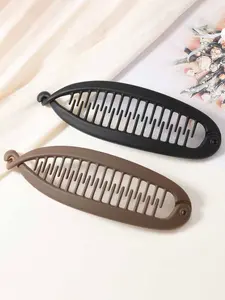 2pcs Simple Hair Clips Set, Elegant Solid Color Fish Tail Clip with Teeth Anti-Slip, Flat Hair Clips, Banana Clip Headwear Accessories, Hair Claws