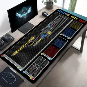 High Quality A Large Electronic Sports Gaming Mouse Pad Featuring A Sci-Fi Starship Blue And Yellow Mechanical Analysis Design, With A Non-Slip, Washable Rubber Base. This Oversized Desk Mat Is Perfect For Office Additions, Computer Decor