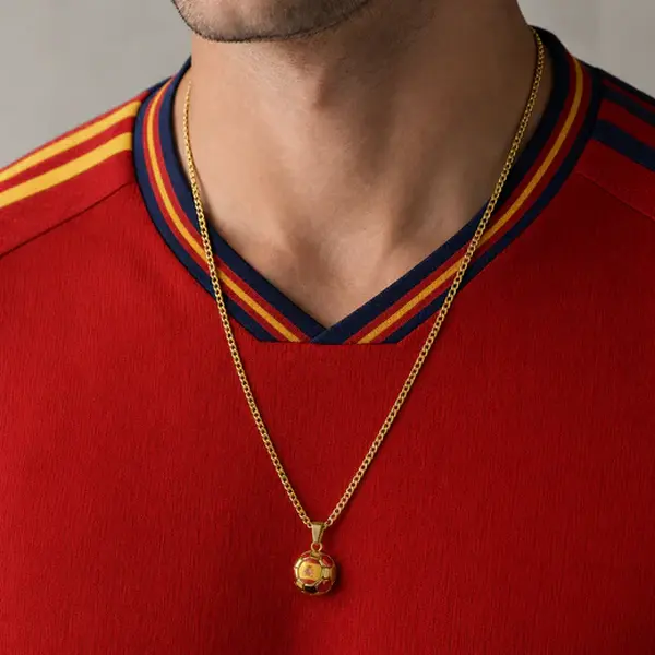 Spain Soccer Necklace - 18K Gold Plated Soccer Ball Pendant, Soccer Fan Gift