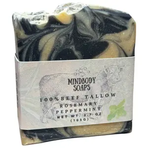 Tallow Brightening Soap – Kojic Acid, Turmeric, Charcoal & Honey Nourishing Bar, Colloidal Oatmeal, Rosemary & Peppermint scent.