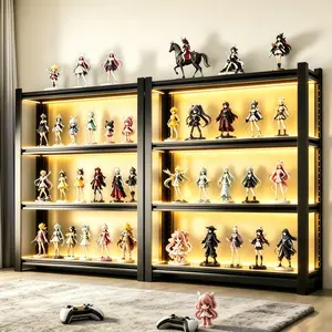 4-Tier All Metal Figure Display Shelf, Adjustable Black Storage Rack, Multifunctional Organizer Shelving for Garage Kitchen Dining Balcony
