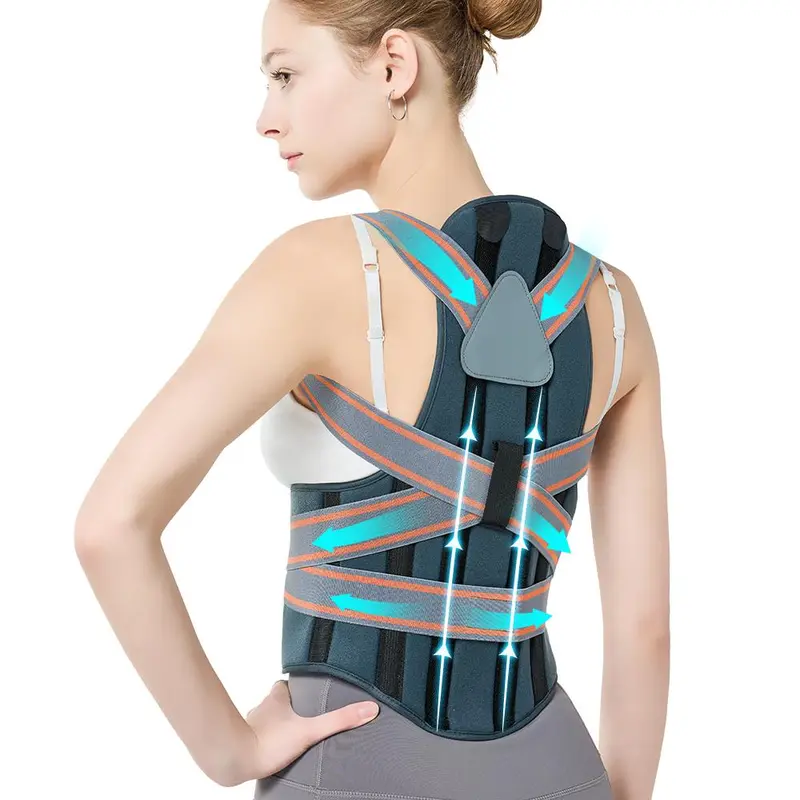 AULEXMED Adjustable Ergonomic Posture Corrector Belt for Men-Women, Mesh Fabric, Lightweight, Flexible, Breathable, All-Seasons Athletic Back Waist Support Brace with 2 Aluminum & 4 Acrylic Plates, Prop 65 Safe, Ergonomic Engineering, for Computer Use