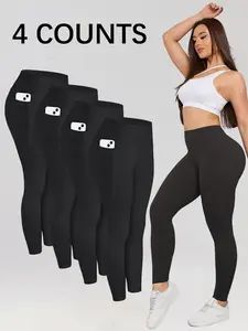 Women's Solid High Waist Pocket Leggings, High Waisted Leggings, Casual Comfy Breathable Skinny Fitness Yoga Pants for Yoga Gym Workout, Ladies Bottoms for All Seasons, High Stretch Leggings, High Waisted Athletic, Fitness Activewear
