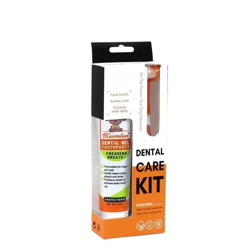 Maximilian Dog & Cat Toothbrush & Vanilla Flavor Toothpaste Set - 2-Piece Kit for Plaque & Tartar Control - Enzymatic Formula for Fresh Breath & Dental Health in Puppies, Kittens, Adult Dogs & Cats