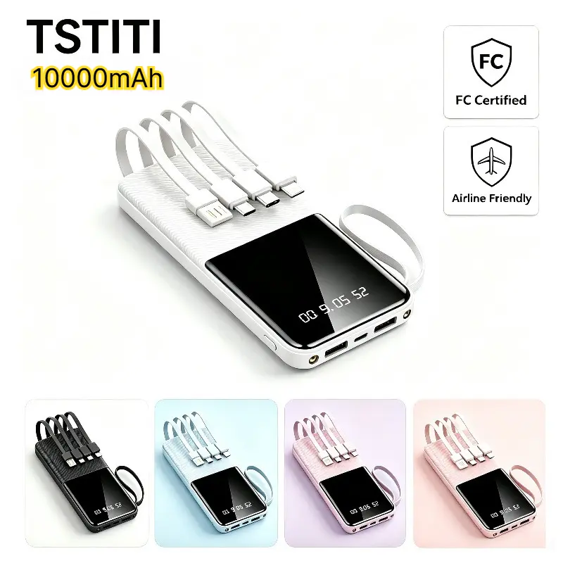 10000mAh Portable Charger with Built-in Cables, Digital Display, Compact Power Bank for Phone, Android, Tablets & More