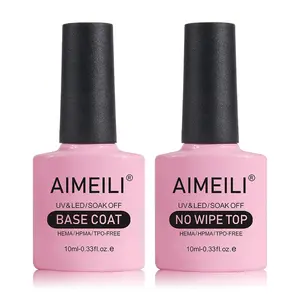 AIMEILI Gel Nail Polish No Wipe Top and Base Coat Set Shine Finish Long Lasting Soak Off Gel Nail Lacquer - 2 x 10ml