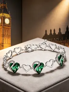 Leafael Valentine's Day Gift Bracelet, Infinity Love November Birthstone Heart Crystal Link Bracelet, Golden Yellow Shade, Silver-Tone Jewelry for Wife Mom Her, 7" + 2" Adjustable Chain