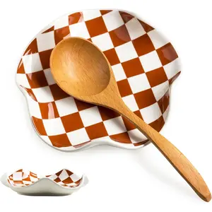 Spoon Rest for Stove Top, Checkered Coffee Spoon Rest, Ceramic Spoon Holder for Kitchen Counter Cooking Utensil Rest, Modern Farmhouse Kitchen DeCor