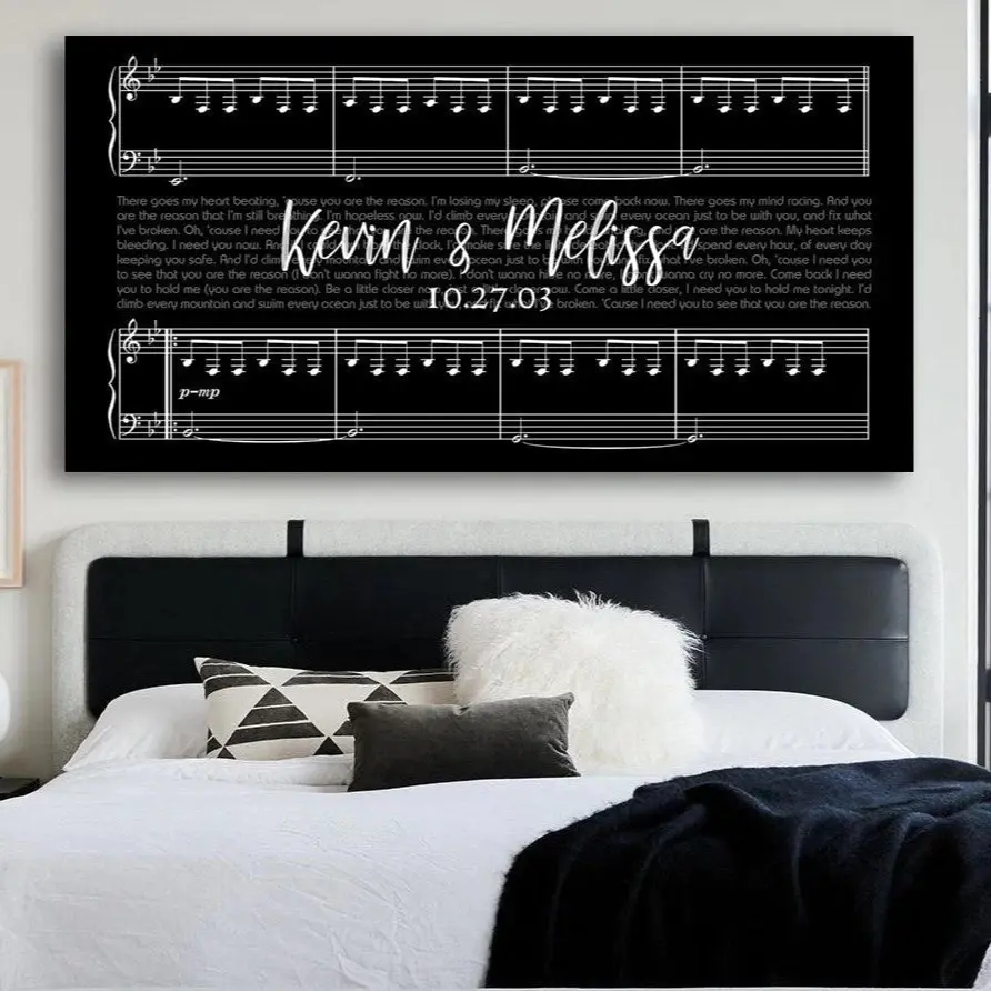 Black Luxe Custom Wedding Song Lyrics On Canvas - Ready To Hang