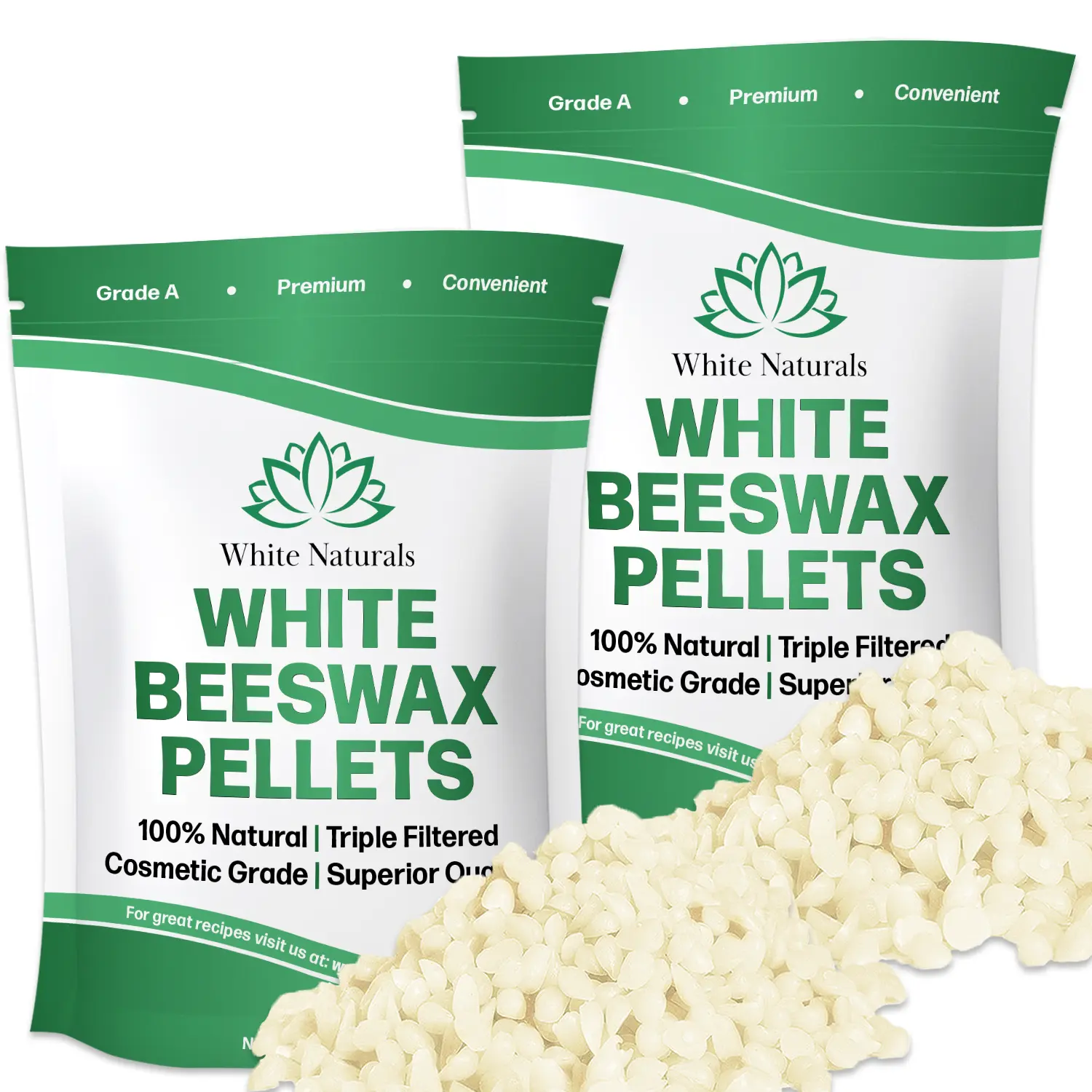 White Beeswax Pellets 2 lb (1lb in each bag), Pure, Natural, Cosmetic Grade, Triple Filtered, Use For DIY Lip Balms, Lotions, Candles Body Care,