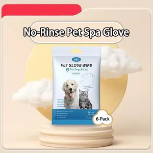 Pet Glove Wipes Hypoallergenic Disposable No Rinse Grooming Wipes for Dogs & Cats Comfortable Hygienic Grooming Solution 6-Pack
