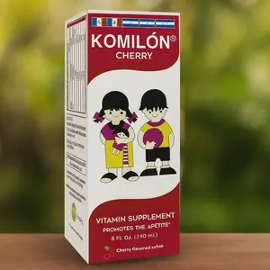 Komilón Cherry Dietary Supplement 8 fl oz 240 mL Vitamin Healthcare Fitness Edible Cherry Flavored Syrup Promotes Appetite