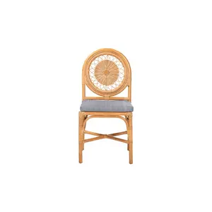 Oberon Rattan Dining Chair with Sunburst Backrest and Cushion