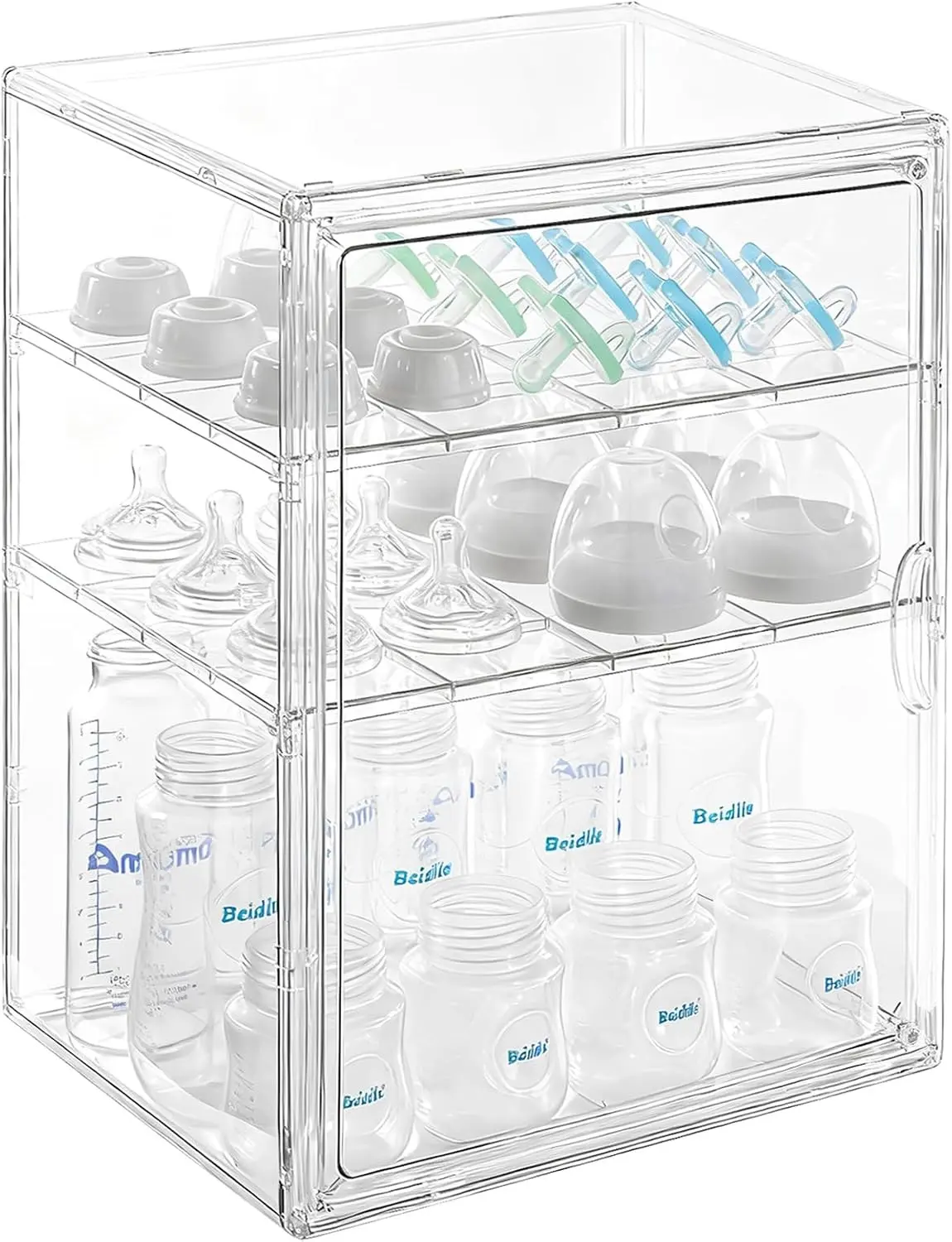 Baby Bottle Organizer – 3 Tier Acrylic Bottle Storage Organizer container, Clear Plastic Bottle Station Organizers Drawers for Countertop Kitchen Cabinet Vanity, Bathroom, Gifts for New Mom