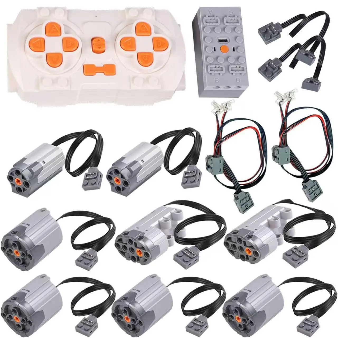 Lego-Compatible Full Motor Kit with Remote Control - Complete Power Functions Set for Technic & RC Builds, Multi-Motor Pack with High-Torque Motors & Rechargeable Battery, Perfect for Upgrading Your Building Blocks Creations, Viral Must-Have STEM Upgrade