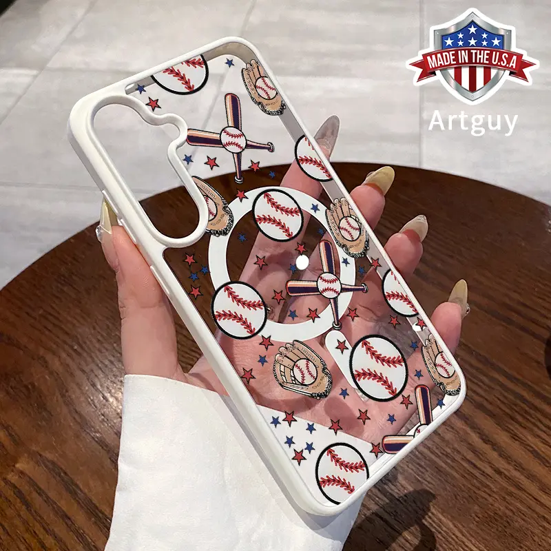 Magnetic Phone Case for Samsung Galaxy S26 S23 Ultra S24 Plus S25 Edge S22+ FE Baseball design Pattern TPU Shockproof Anti-Scratch Durable Stylish Smartphone Cover