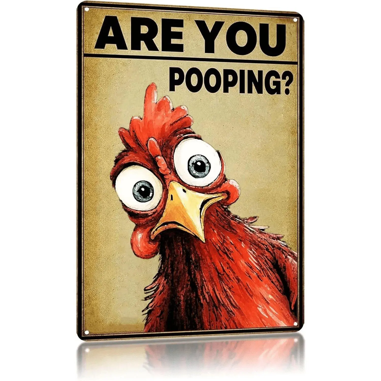 Humor Animal Wall Art Funny Chicken Metal Tin Sign, Vintage 8×12 in Bathroom Toilet Wall Decor, Home Supplies for Restroom Washroom Accent, House Decor, One Size