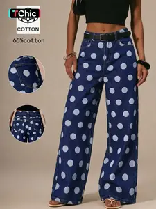 GILIPUR 2026 Y2K Women's Fashion Abstract Polka Dot Print Loose Pocket Casual Wide Leg Pants, Comfortable Mid-Rise Bohemian Style Jeans, Bohemian Boho Trousers Perfect for Daily Wear,TChic, Bohemian Bottoms