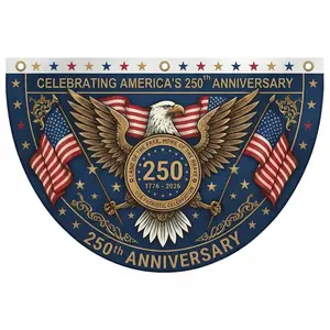 1776-2026 American Anniversary Bunting Flag, Semi Circle Patriotic Fan Banner 1.5x3 Ft for Fourth of July, Memorial Day, Veterans Day Porch Outdoor Decorations, 1-6PCS