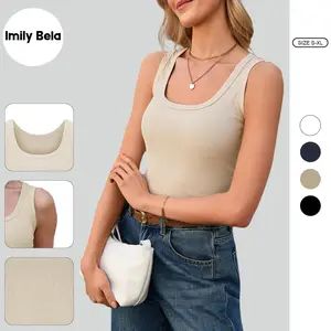 Imily Bela Women’s Tank Top - Sexy Deep Round Neck Top, 2026 Summer New Arrival, Slim-fit Ribbed Camisole, Popular Basic Sleeveless Item, Comfortable and Simple
