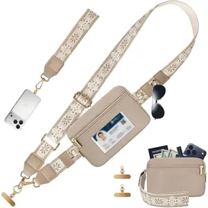 Clip and Go Phone Strap with Wallet, Cellphone Crossbody Lanyard & Anti- RFID ID Card Holder Pouch Wristlet Women