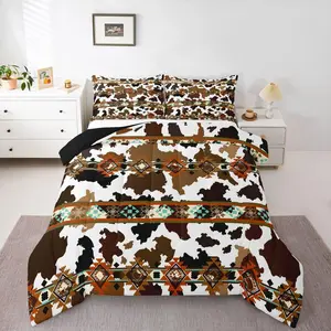 Cowhide Quilt,Highland Cow Print Comforter Set,Western Bedding Sets,Exotic Aztec Farmhouse Wild Animals Longhorn Skin Cowboys Duvet Insert