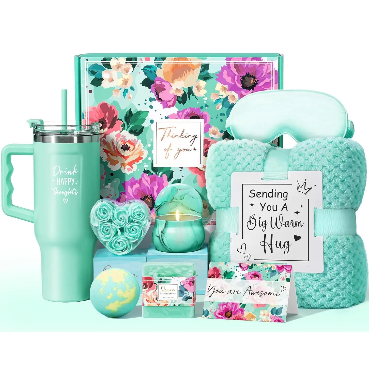 Birthday Gifts for Women Self Care Gifts Get Well Soon Gifts, Relaxing Care Package with Luxury Flannel Blanket, 40 oz Tumbler, and