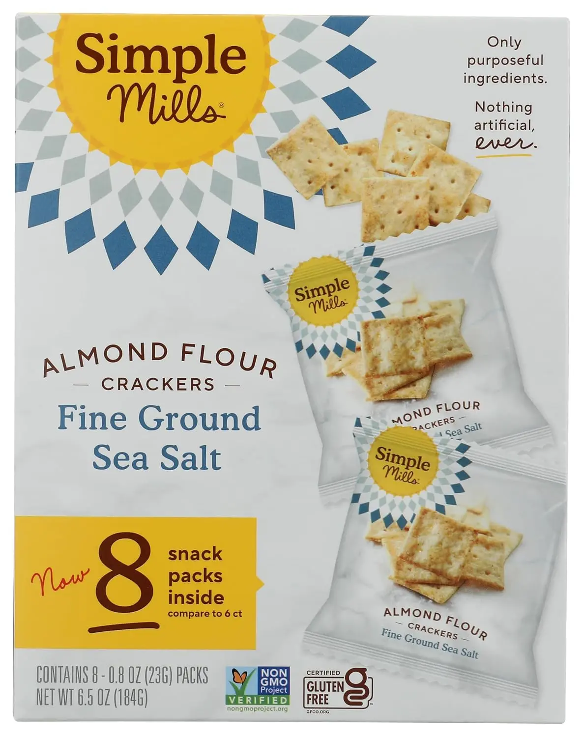 Simple Mills, Fine Ground Sea Salt Crackers Snack Pack, 8 Count, 0.8 Ounce