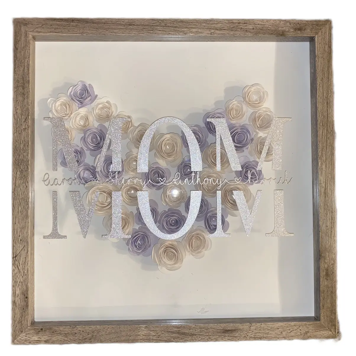 Flower Heart Shadowbox for Mom, Mother's Day Gift, Personalized Roses Shadow Box, Gift for Her, Birthday Gift