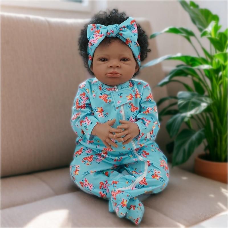 Reborn African American Reborn Dolls 20 Inch 50 cm Black Reborn Baby Dolls Newborn Baby, Lighter Brown Skin Vinyl Reborn Toddler Dolls with Cloth Body Curly Hair Gift for Age3+