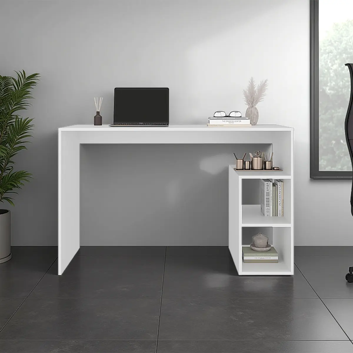 Benson Office Desk - Engineered Wood, 3 Open Shelves, White, 47.2" w x 20.5" d x 29.80" h, 11 lb Per Shelf, 22 lb Surface Capacity, 50.79 lbs Total Weight, Ready to Assemble, CPSIA Compliant, for Studying, Assembly Required