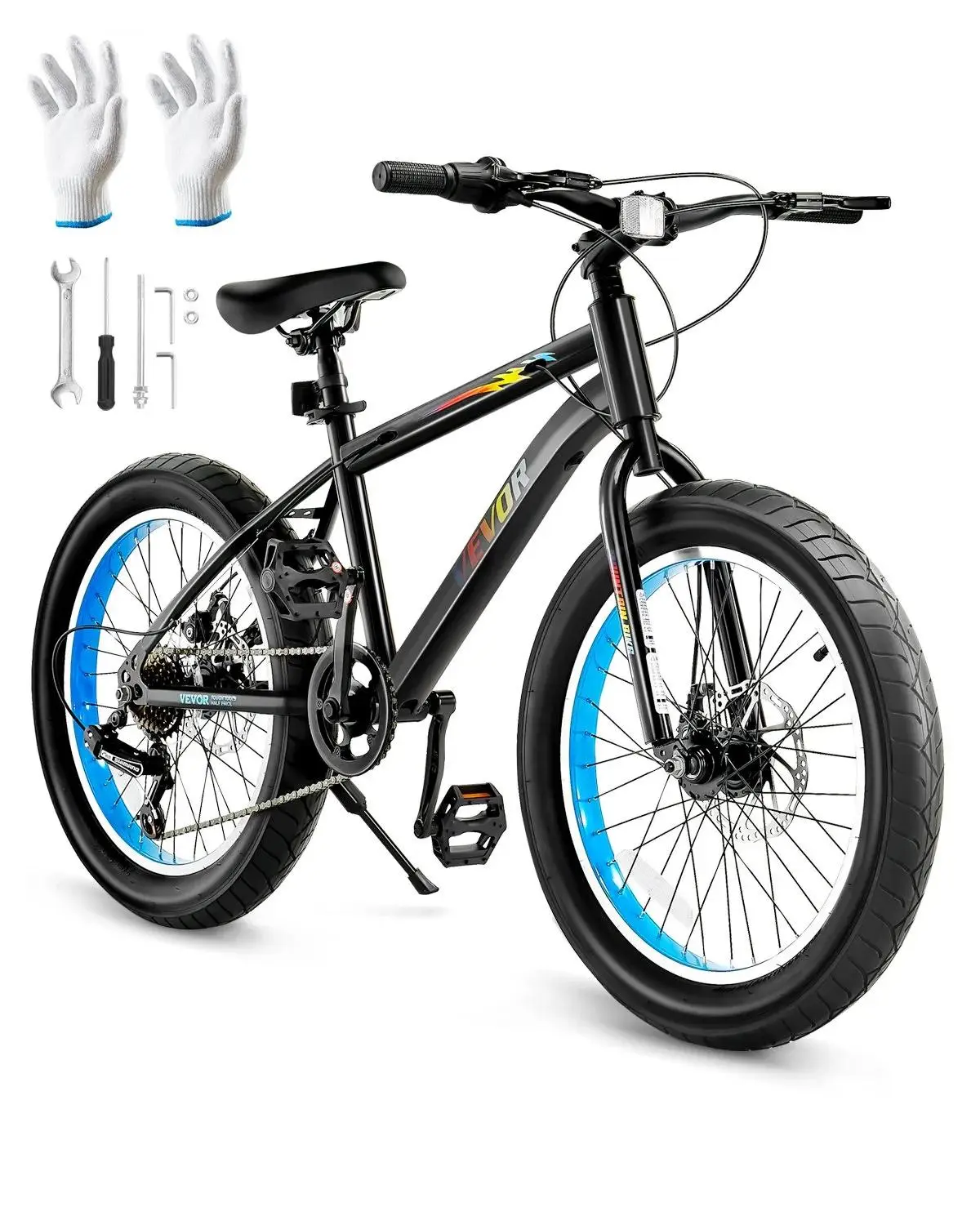 【Summerfinds】VEVOR Mountain Bike,  20 inch MTB Bicycle with 7 Speeds SHIMANO Twist Shifting, Comfort Saddle, Dual Disc Brakes, High Carbon Steel Frame, Fat Tire Sport Cycling Bicycle for Trail Snow