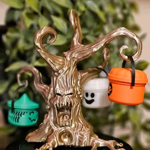 Haunted Tree Ornament Holder - 3D Printed Mini Boo Bucket Holder with Crystal Bowl for Christmas Tree Decoration halloween ornament halloween decor