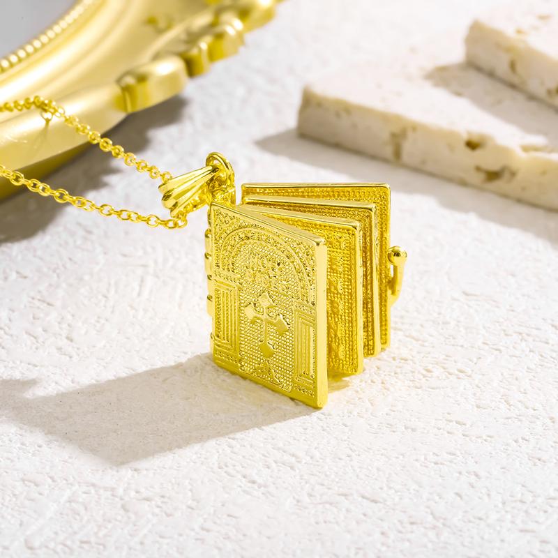 Retro prayer can open the Bible book cross necklace scripture versatile fashion personality creative pendant men and women gift Retro Openable Bible Cross Necklace